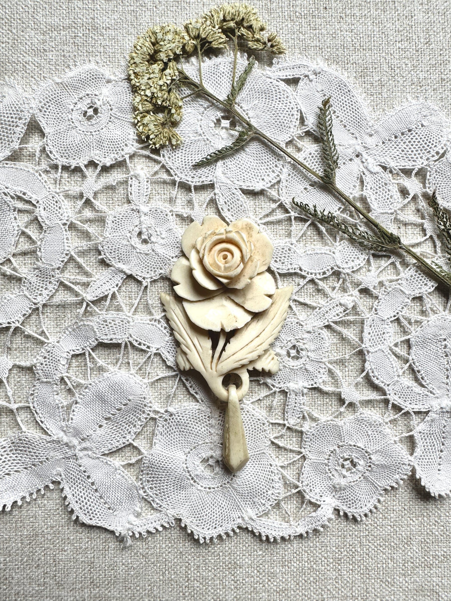 1930's Ivory Carved Rose Charm