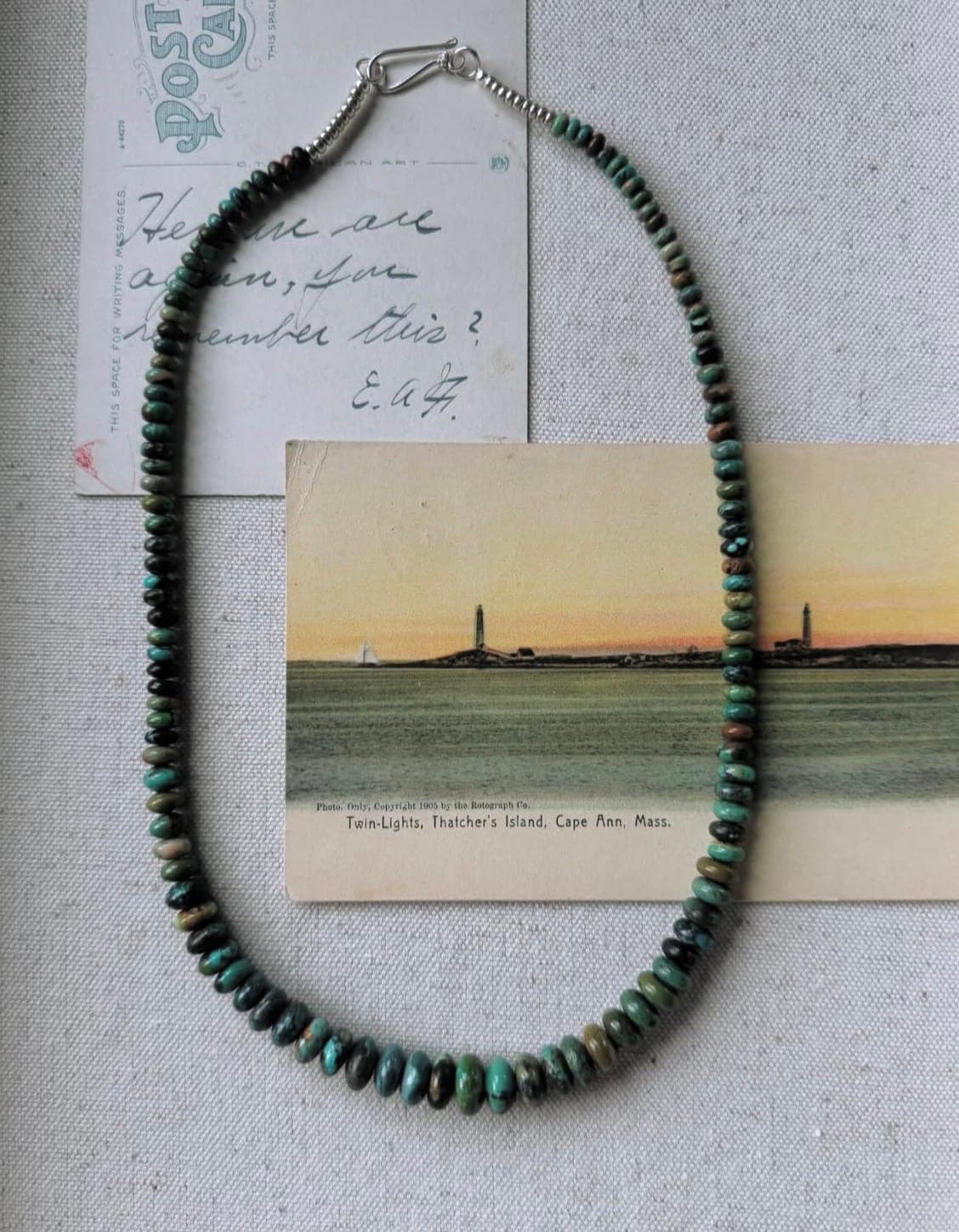 African Turquoise & Sterling Silver Hand Beaded Necklace